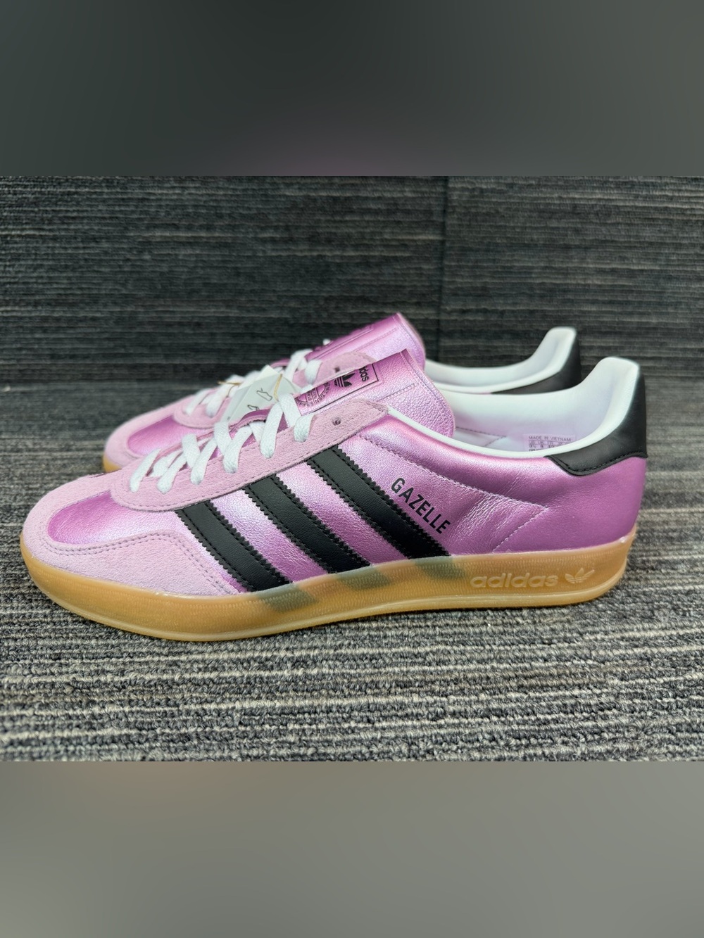 adidas Gazelle Pink with Black Stripes and Gum Sole (Women's) - Picture 2 of 8